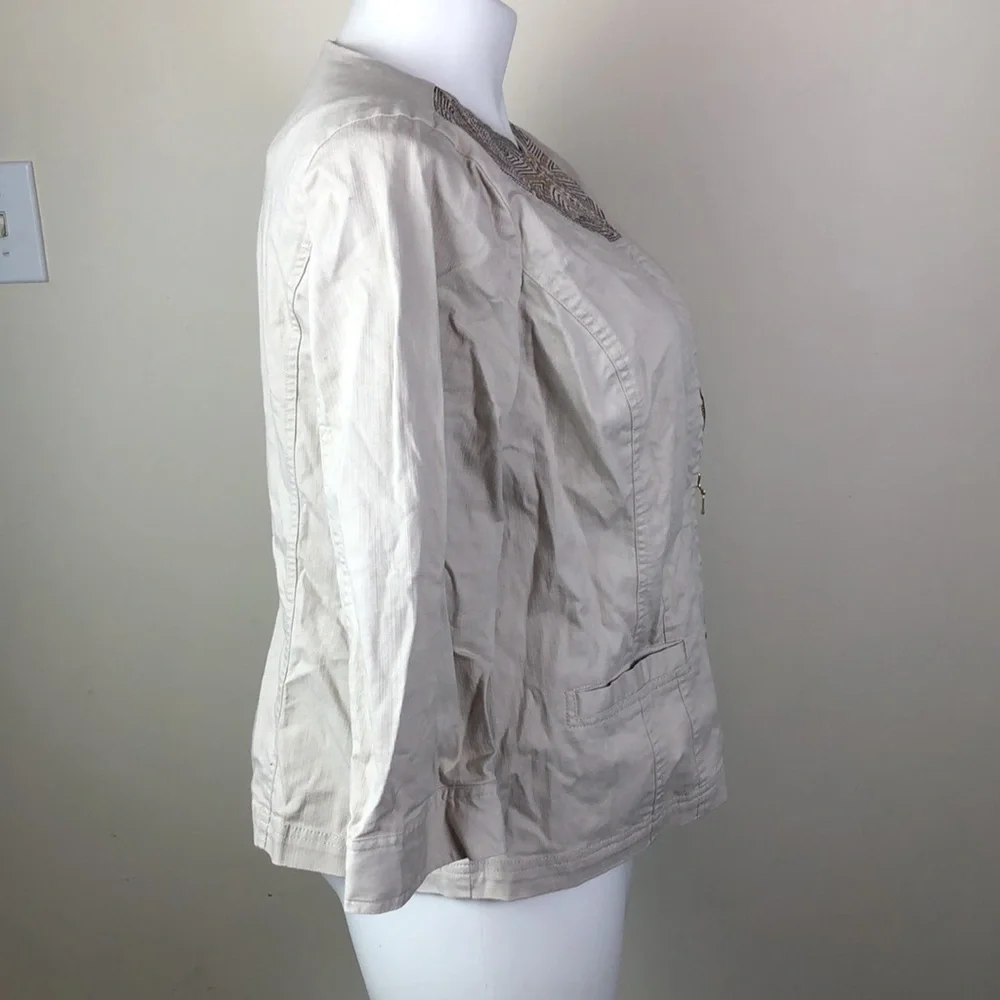 JM Collection Zip Front Stretch Denim Jacket Sequin